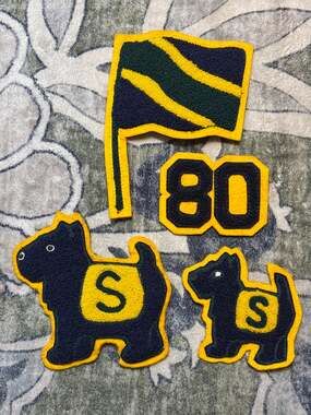 1980 cheerleader felt Patch Set 80 Scottish Terrier & Flag letterman jacket